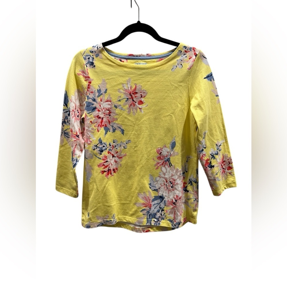 Joules Yellow floral print scoop neck pullover size 6 - Picture 2 of 5